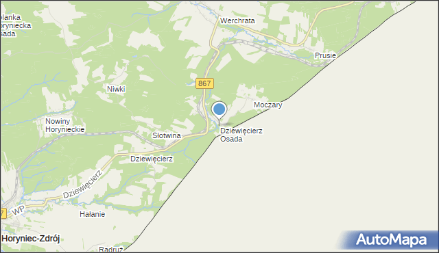 mapa Dziewięcierz Osada, Dziewięcierz Osada na mapie Targeo